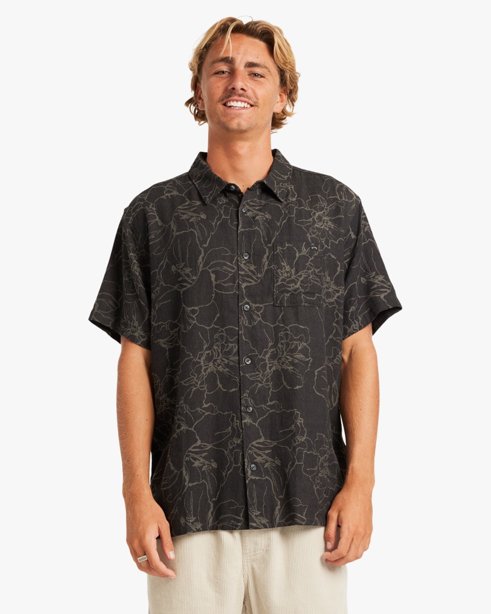 Mens Sundays Jacquard Short Sleeve Shirt-Black