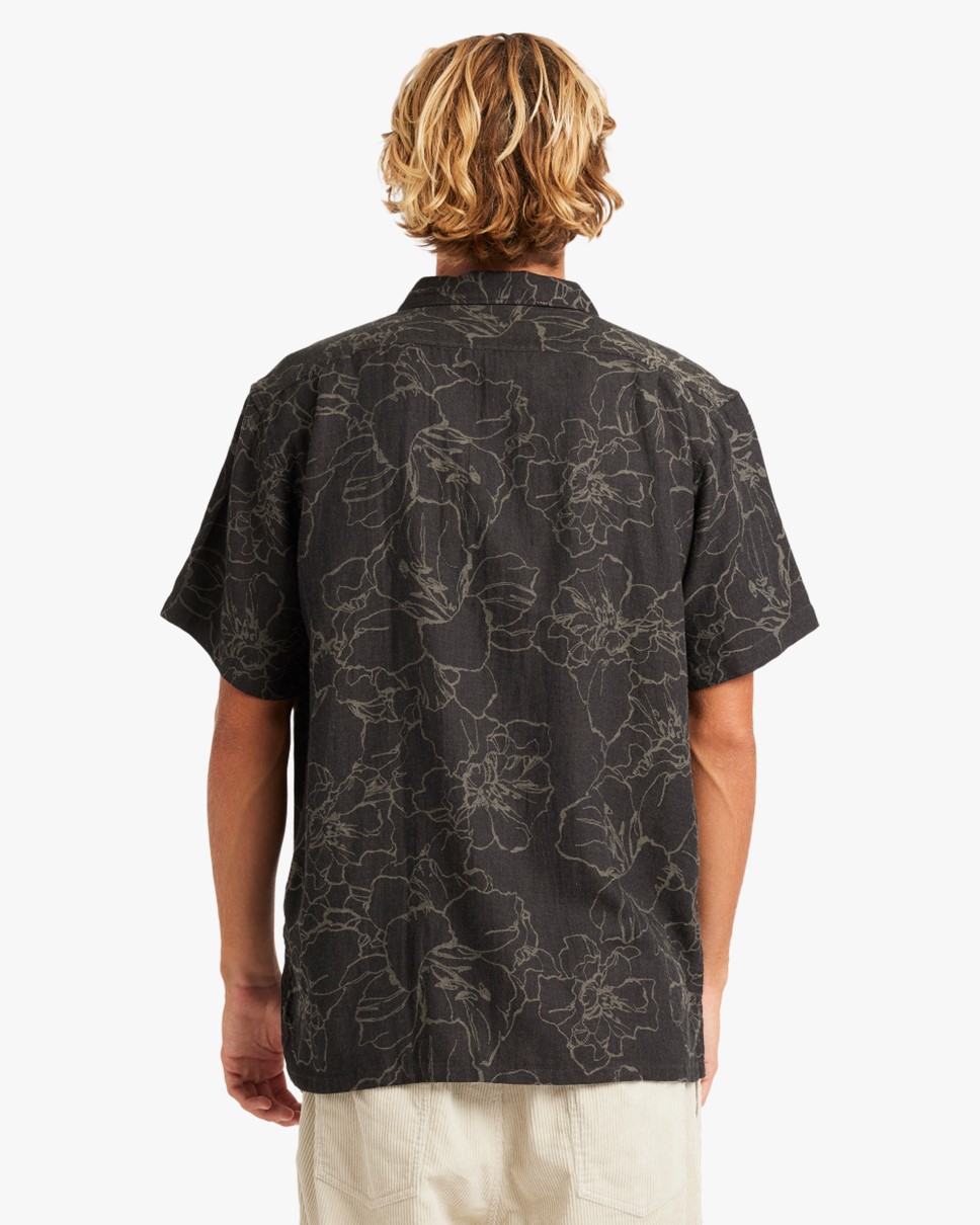 Mens Sundays Jacquard Short Sleeve Shirt-Black