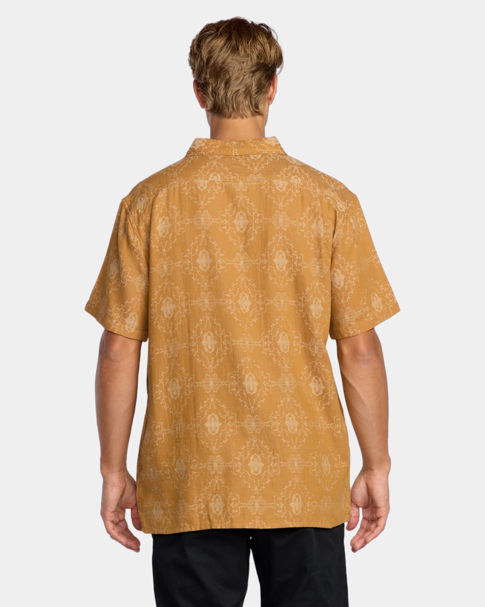 Mens Sundays Jacquard Short Sleeve Shirt-Yellow