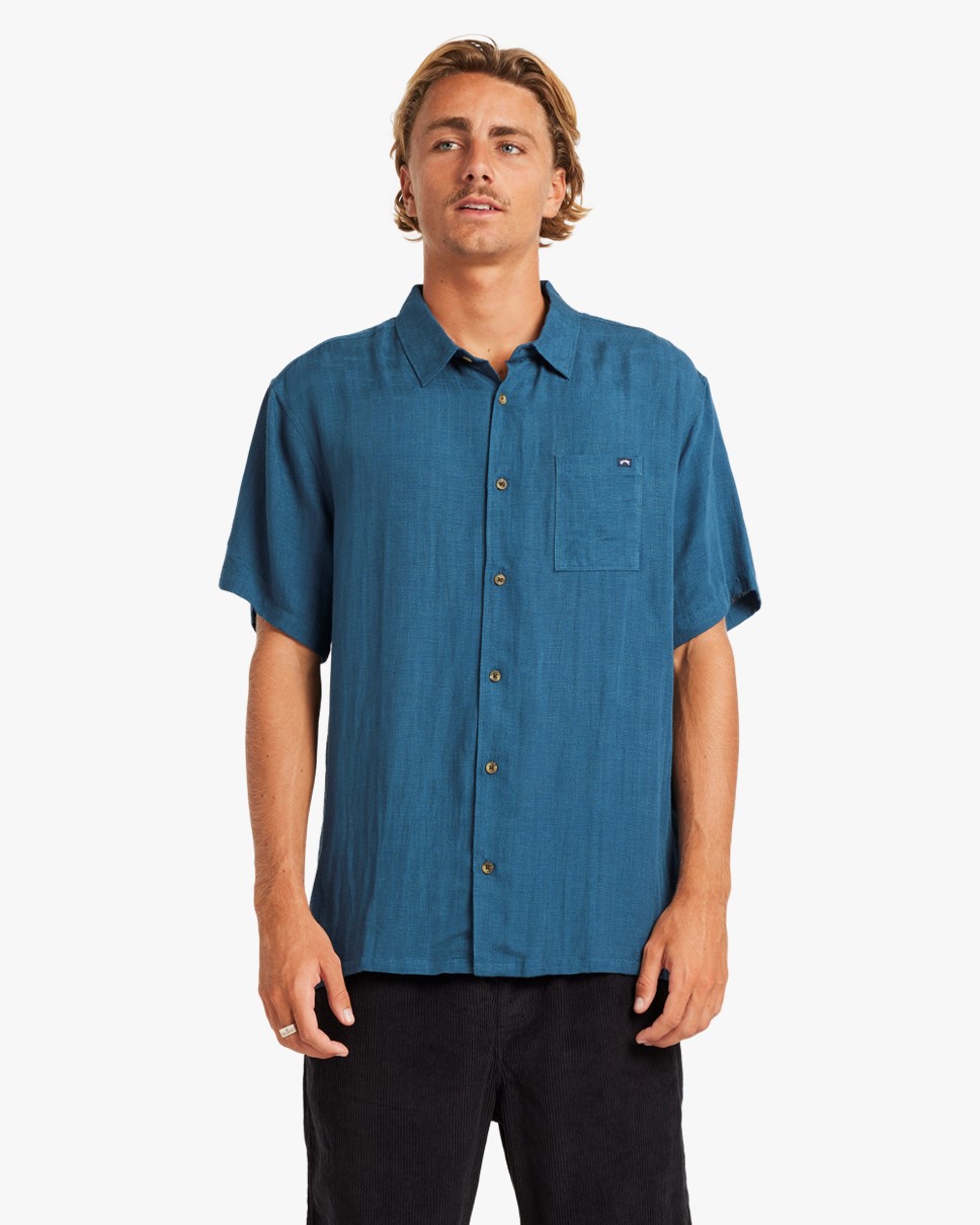 Mens Ricardo Short Sleeve Shirt-Blue