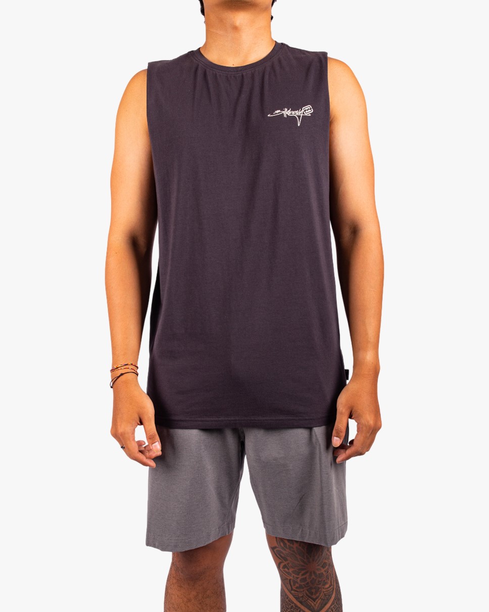 Mens Bracket Script Muscle Tank-Black