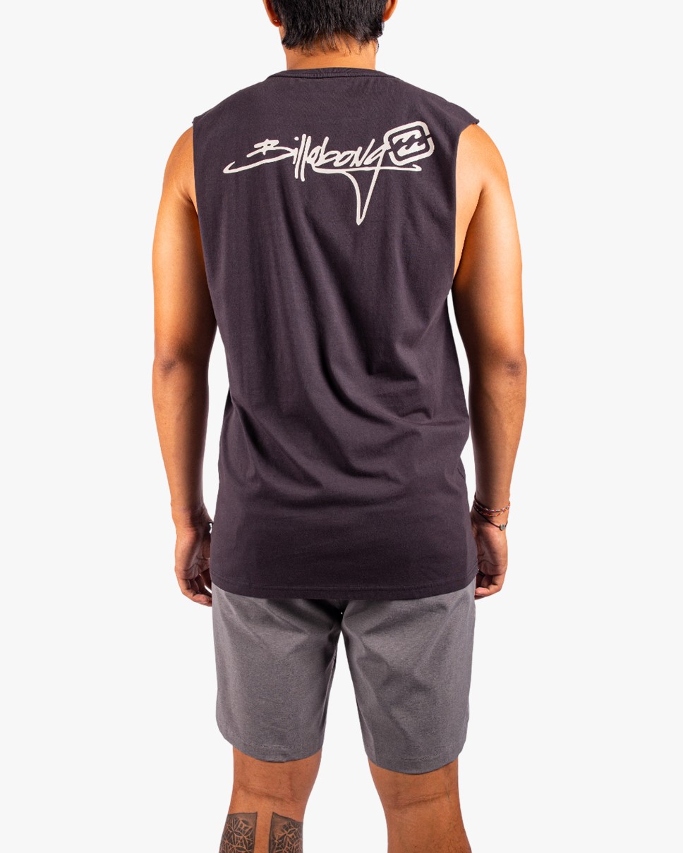 Mens Bracket Script Muscle Tank-Black