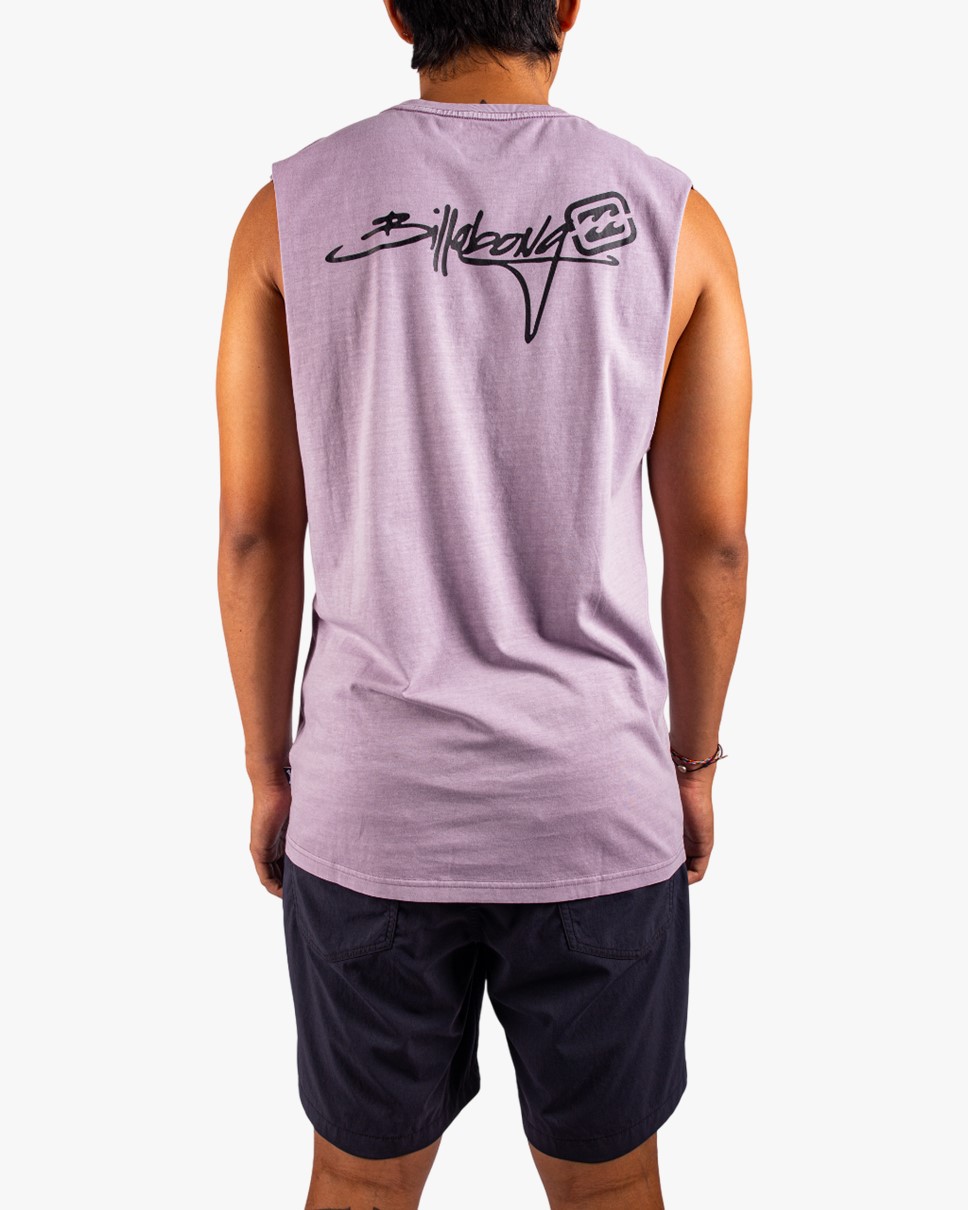 Mens Bracket Script Muscle Tank-Purple
