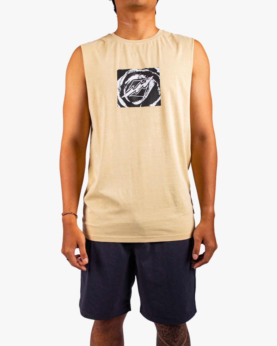 Mens Resin Muscle Tank-Beige