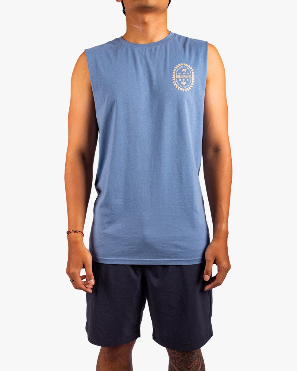 Mens Sun Rays Muscle Tank-Blue
