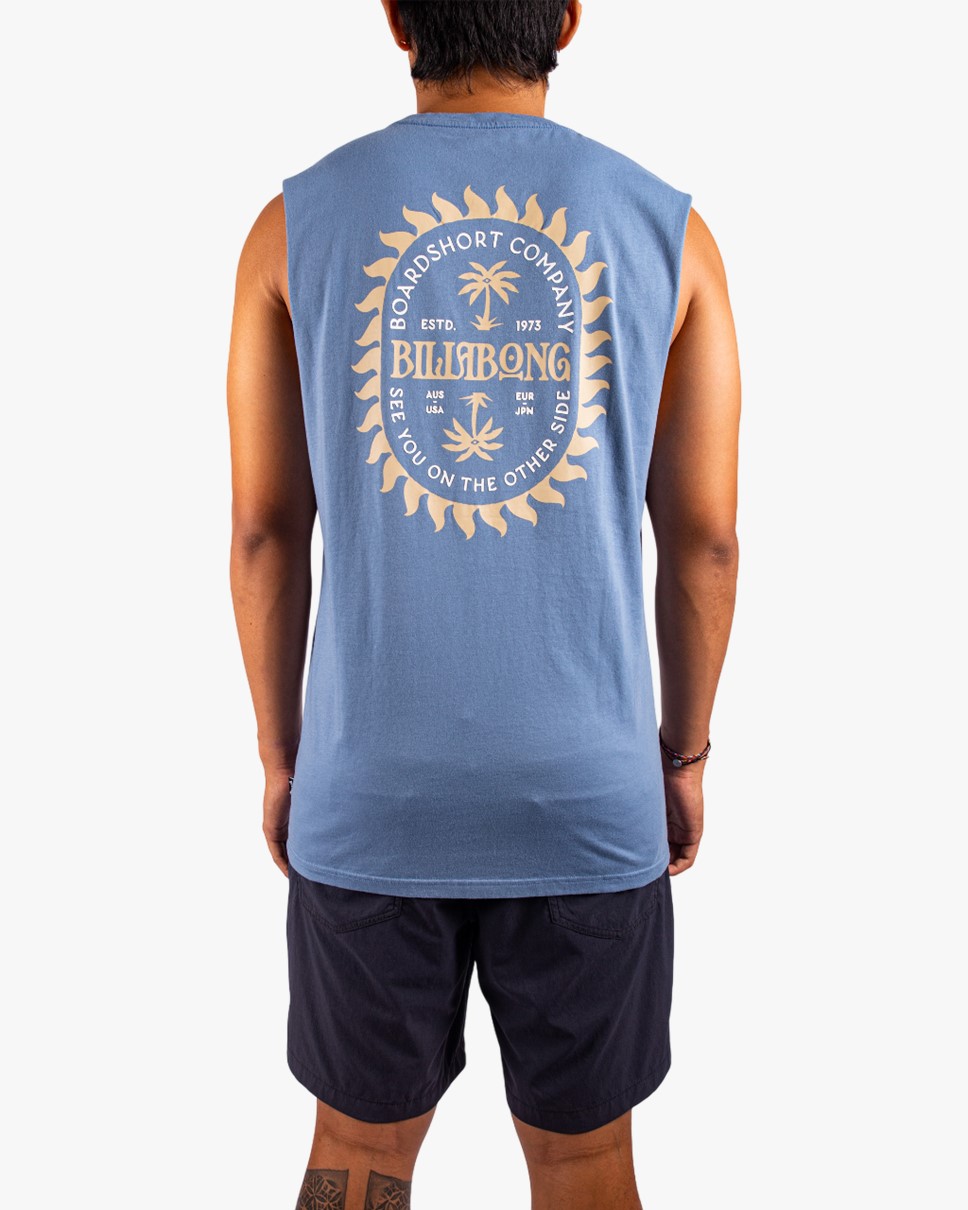 Mens Sun Rays Muscle Tank-Blue