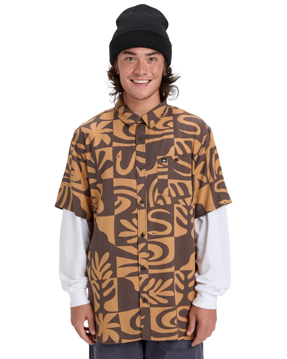 Mens Safe Paradise Short Sleeve Shirt-Brown