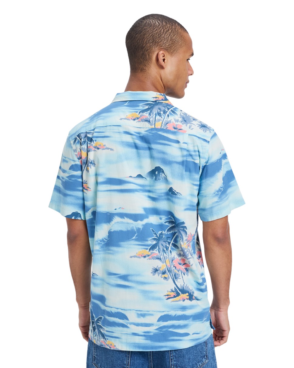 Mens Beach Club Casual  Short Sleeve Shirt-Blue