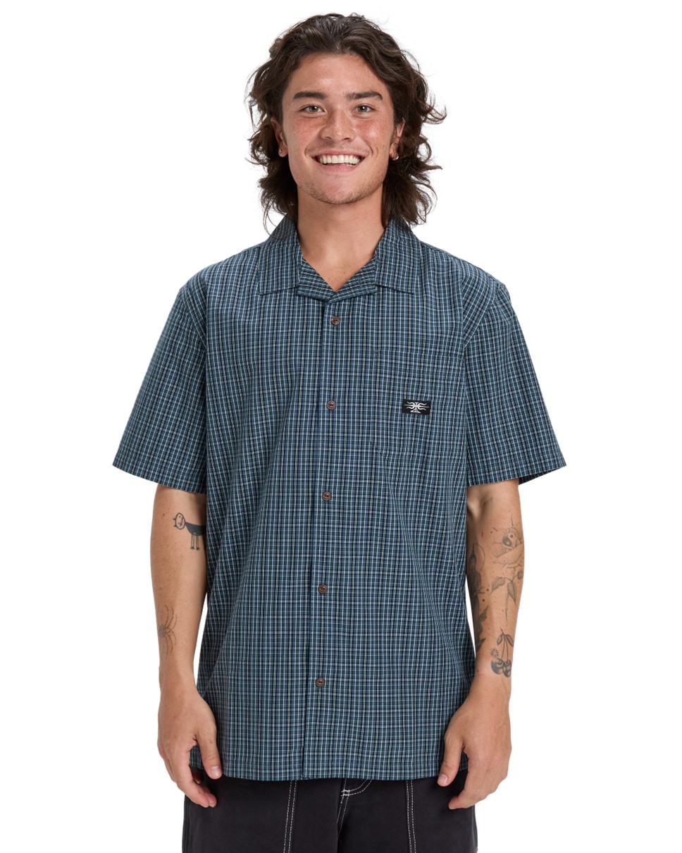 Mens Liquid Metal Short Sleeve Shirt-Blue