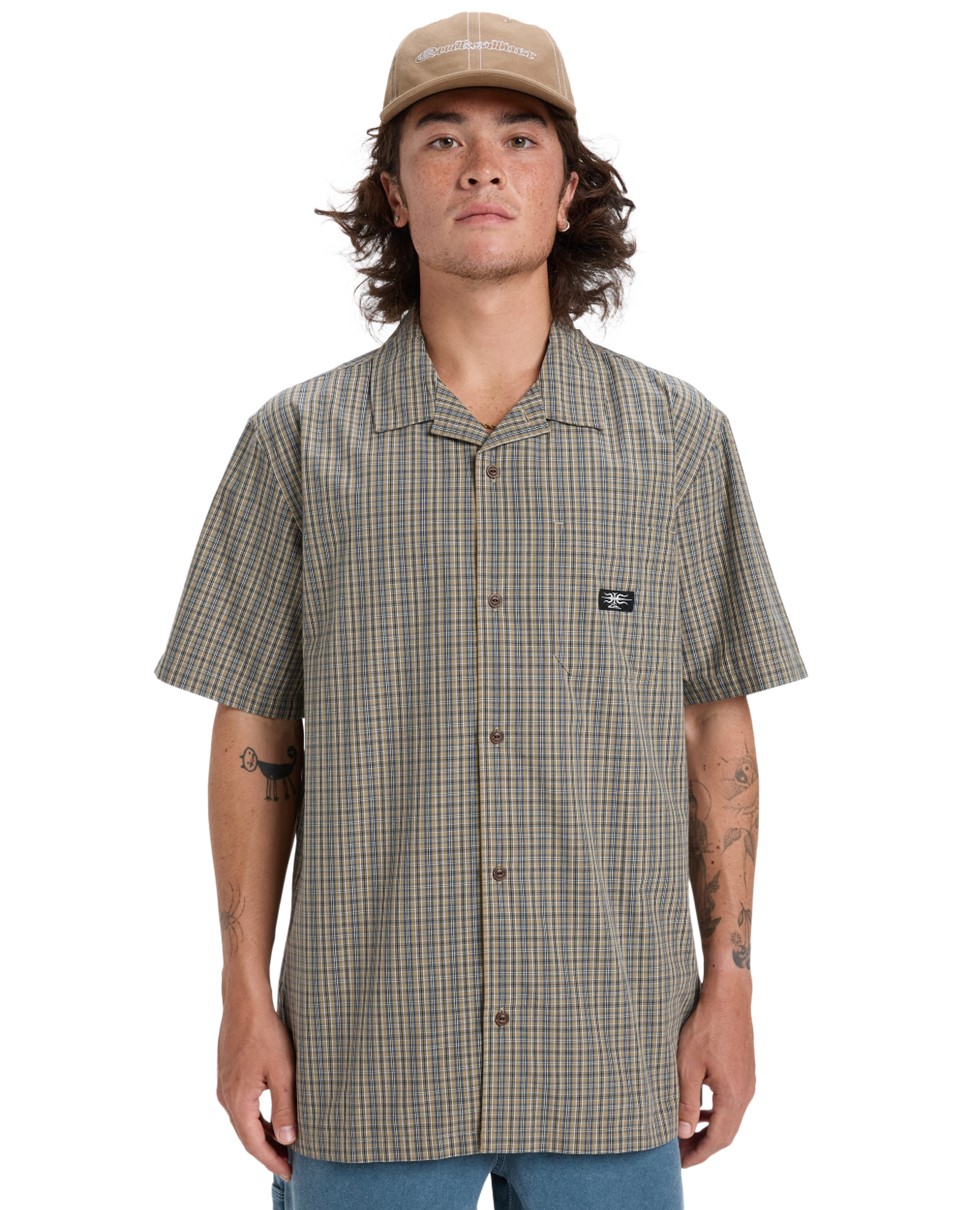 Mens Liquid Metal Short Sleeve Shirt-Brown