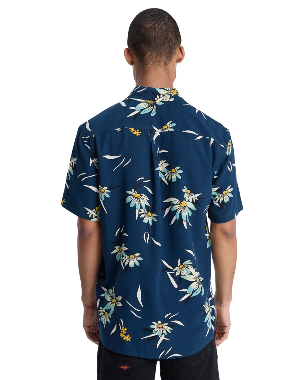 Mens Coastal Floral Short Sleeve-Blue