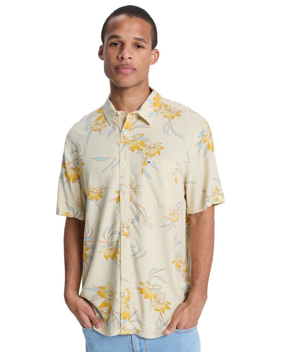 Mens Coastal Floral Short Sleeve-Yellow