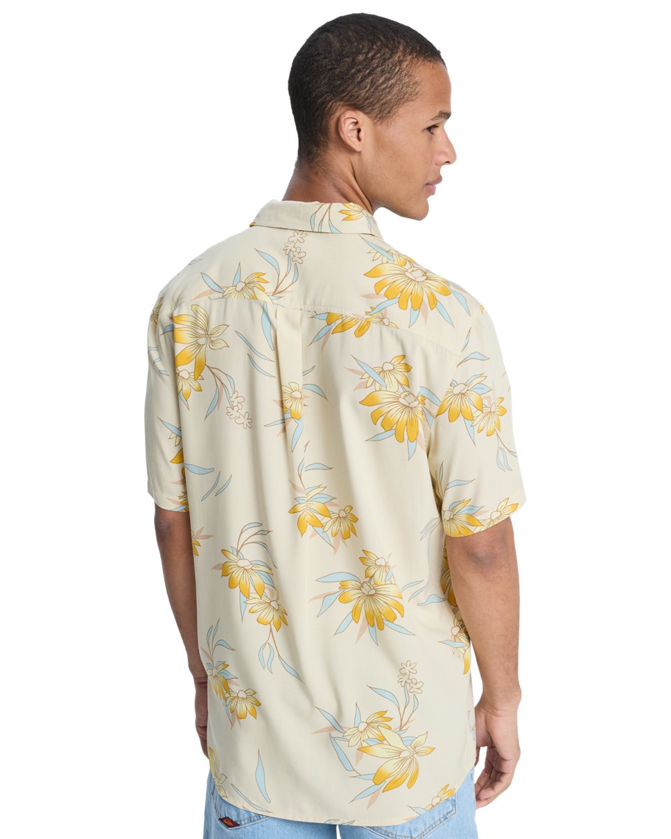 Mens Coastal Floral Short Sleeve-Yellow