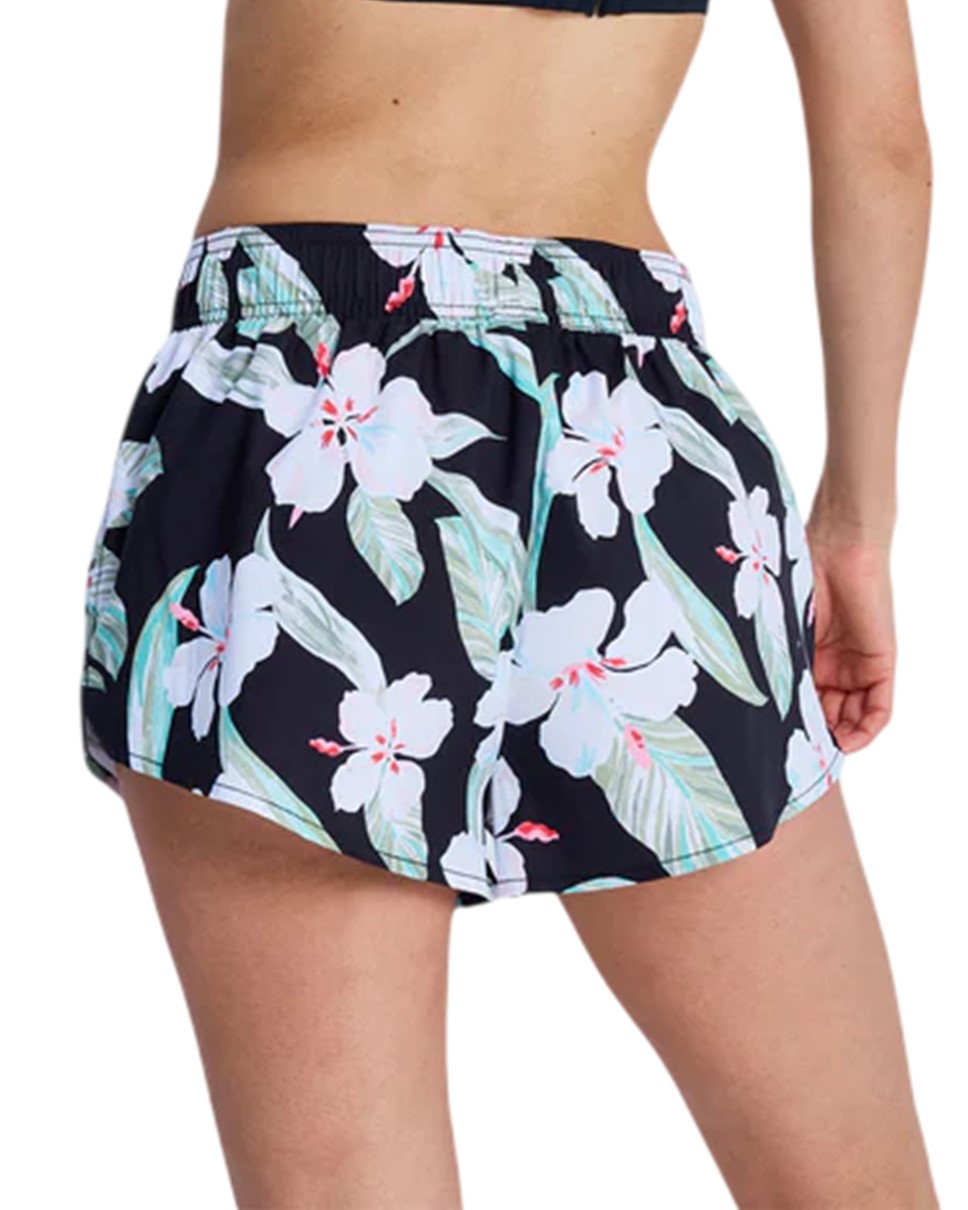 Womens On The Beach No Bad Waves Print Boardshorts-Black