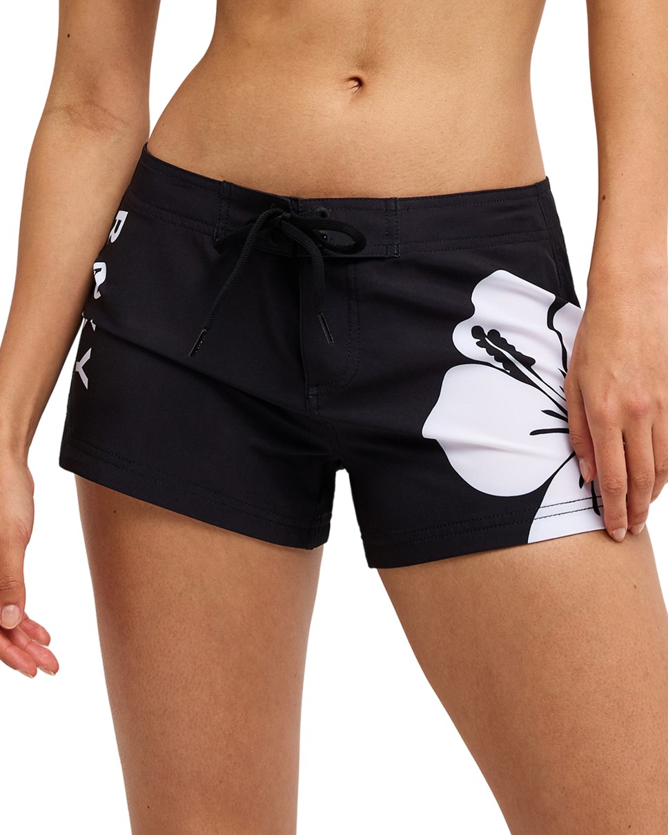 Womens Retro Aloha To Dye For 3 Inch Boardshorts-Black