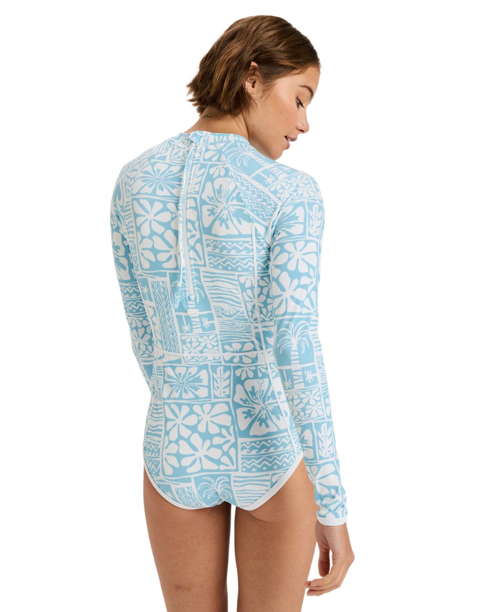 Womens Flowers Wave Long Sleeve Back Zip One-Piece