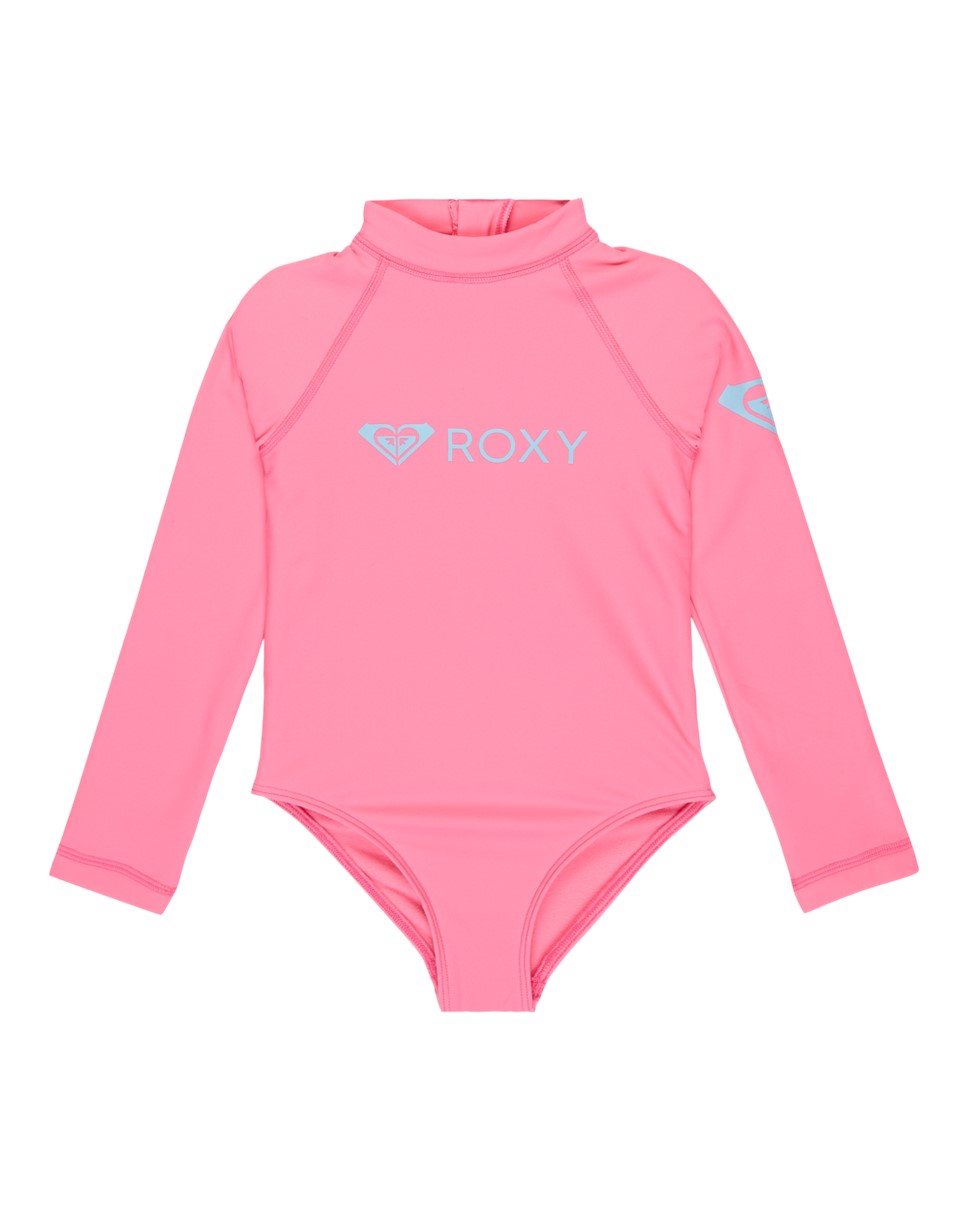 Girls 2-7 Heater Long Sleeve Onesie Rash Vest-Pink