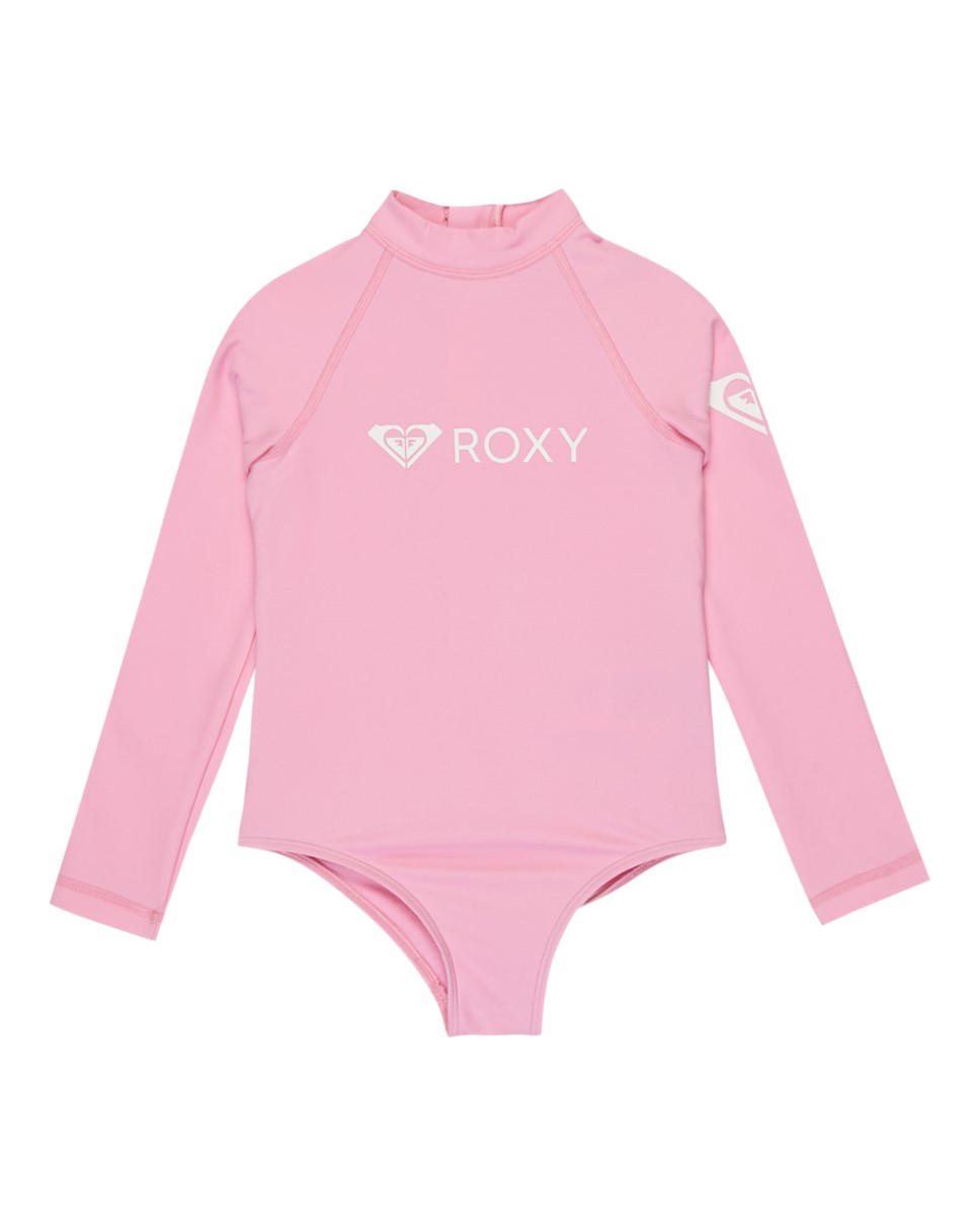 Girls 2-7 Heater Long Sleeve Onesie Rash Vest-Pink