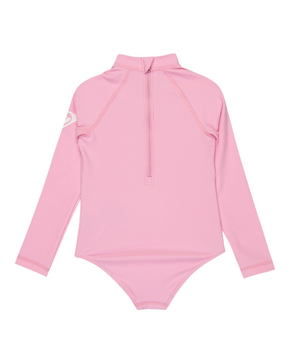 Girls 2-7 Heater Long Sleeve Onesie Rash Vest-Pink