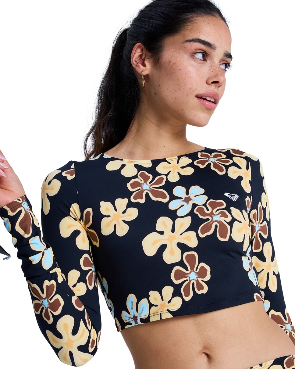 Womens Retro Aloha The Beach Babe LS Crop Cheeky TS