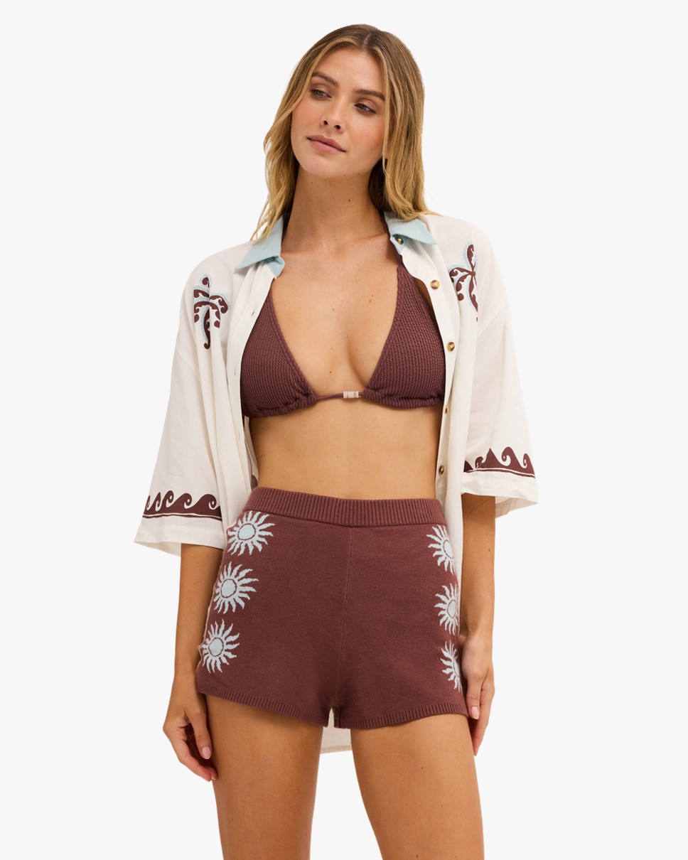 Womens Sun Shadow Elastic Waist Shorts