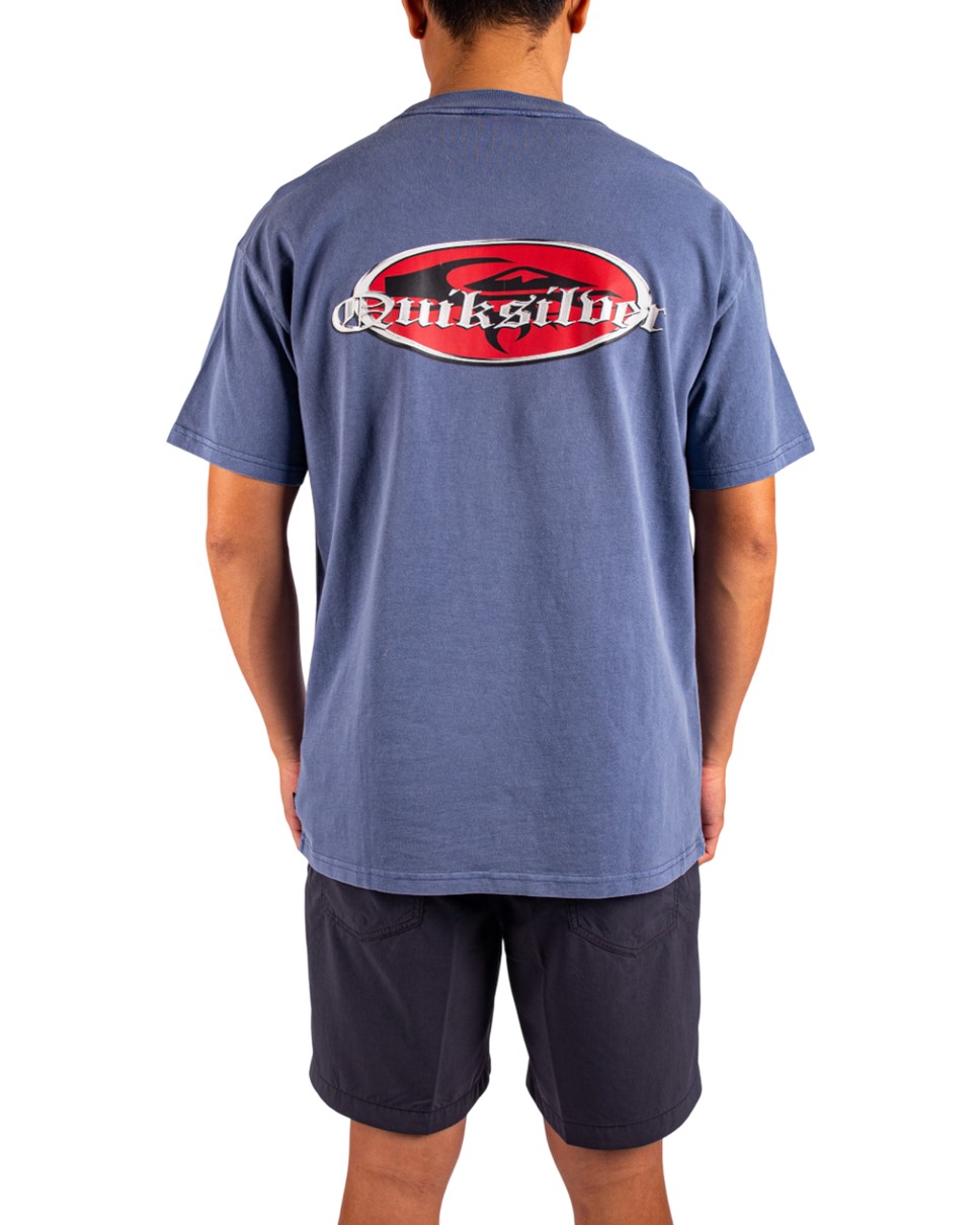 Mens Mer Chrome Oldenglish Short Sleeve T-Shirt-Blue