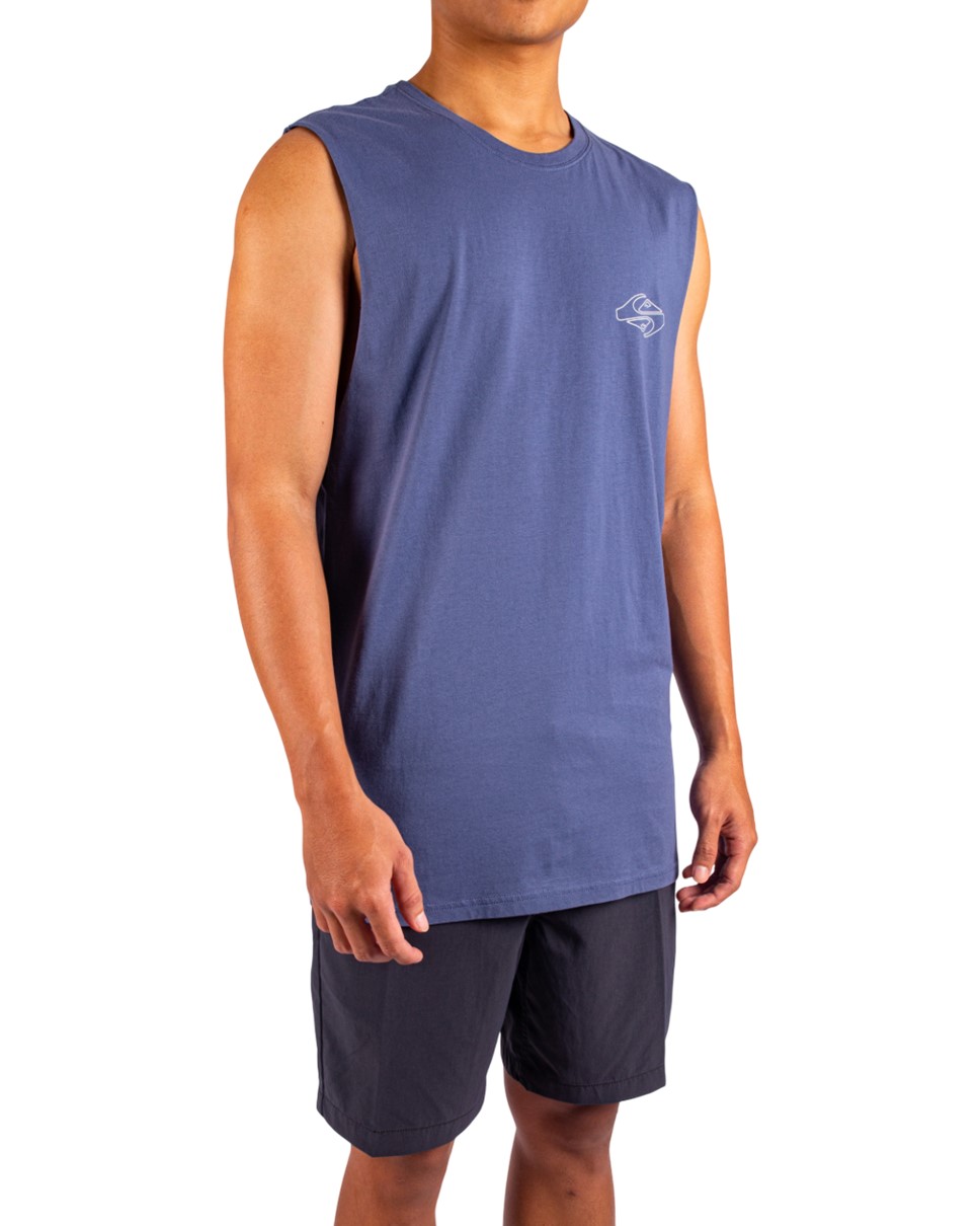 Mens EV Ripple Font Muscle Tank T-Shirt-Blue