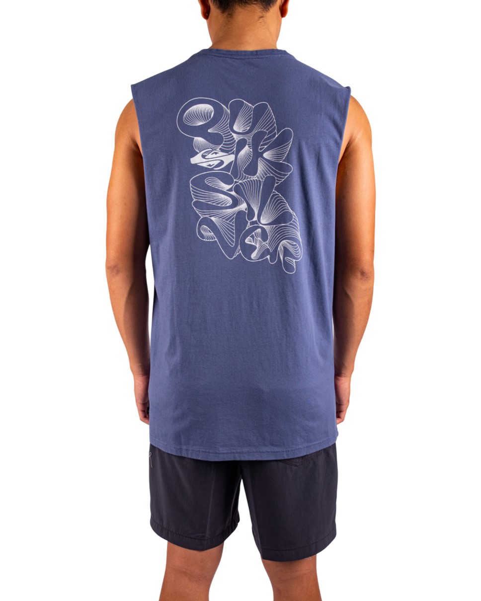 Mens EV Ripple Font Muscle Tank T-Shirt-Blue