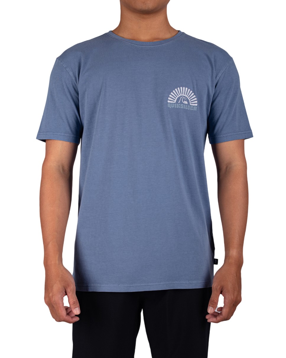Mens Sunset Arc Waves Short Sleeve-Blue