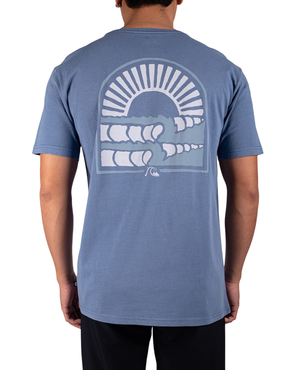 Mens Sunset Arc Waves Short Sleeve-Blue