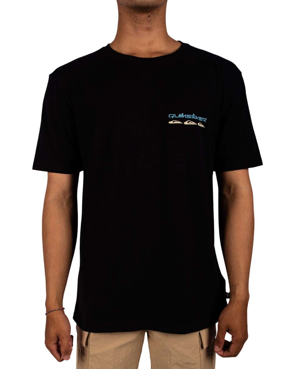 Mens Stacked Line Up Short Sleeve-Black