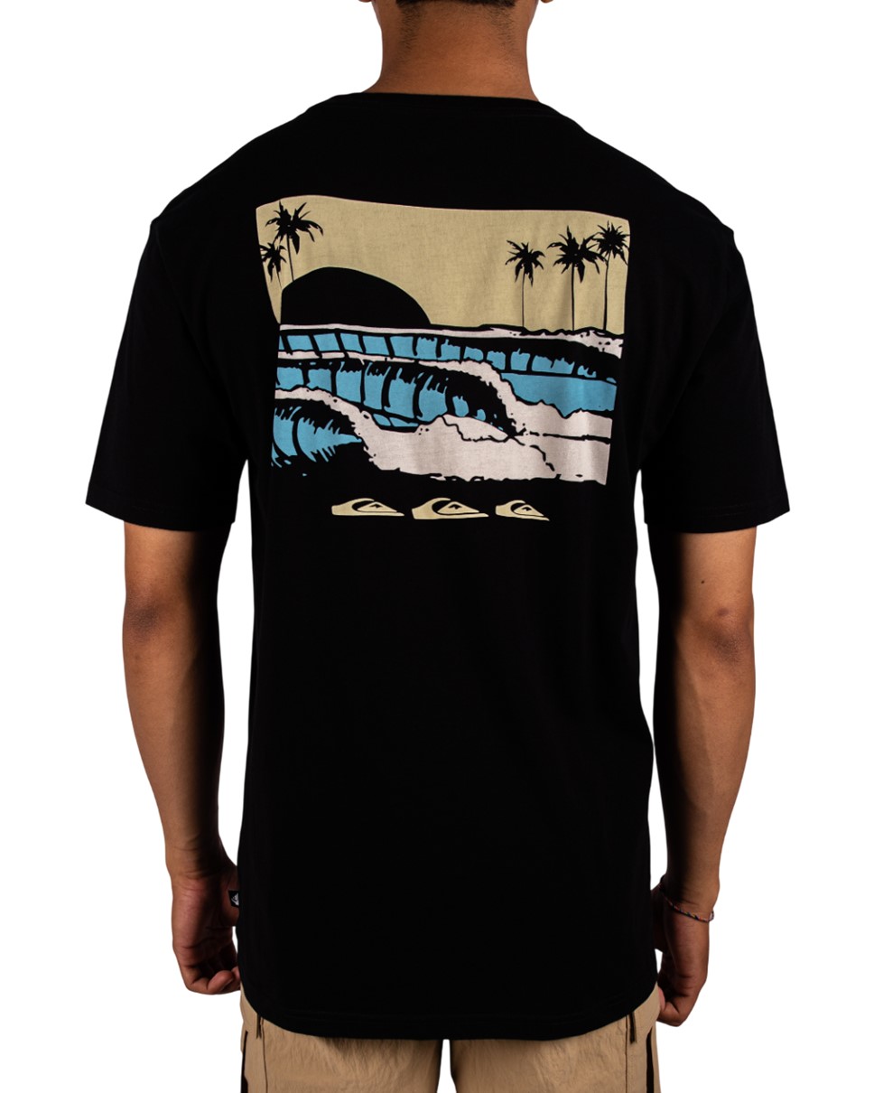 Mens Stacked Line Up Short Sleeve-Black