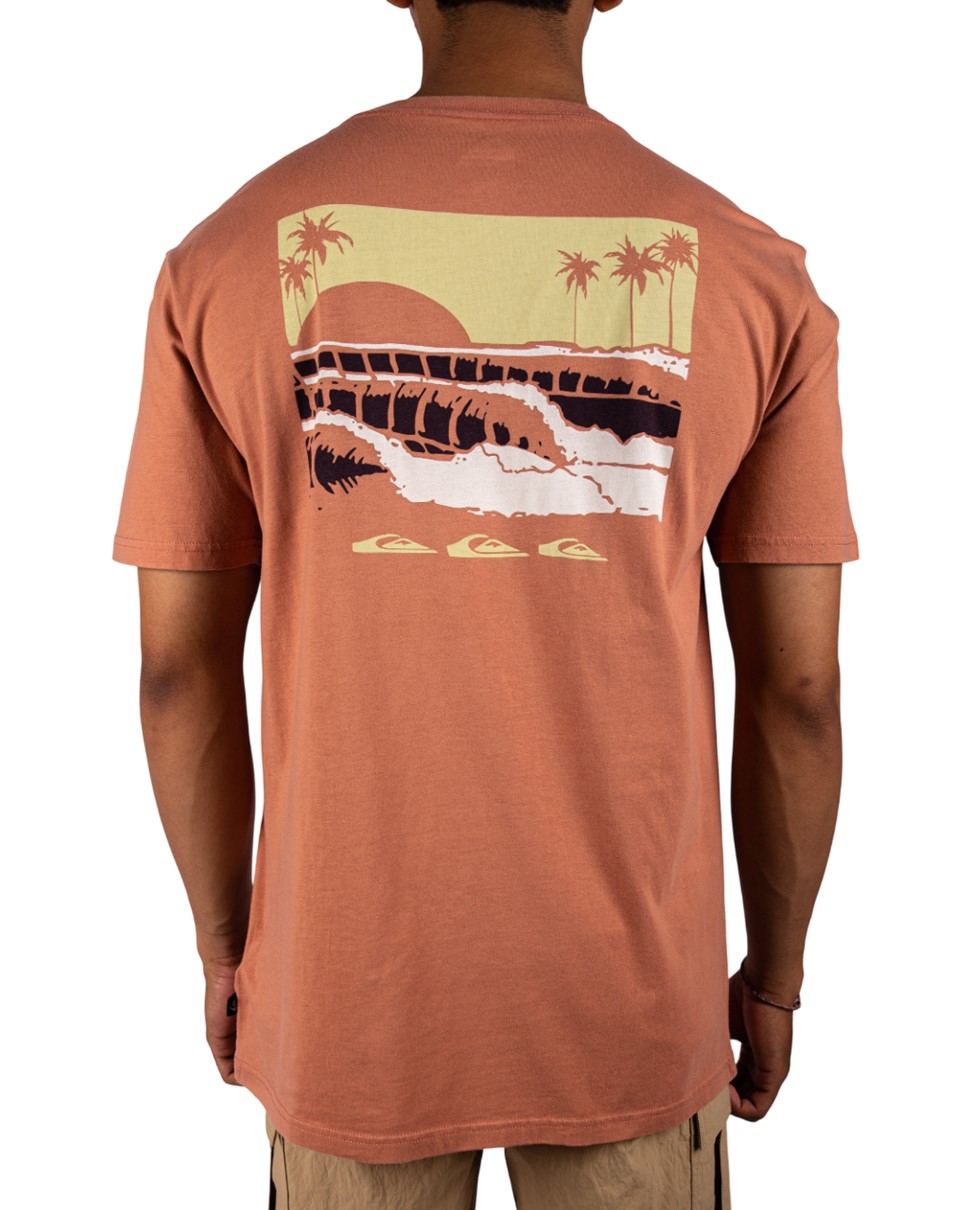 Mens Stacked Line Up Short Sleeve-Orange