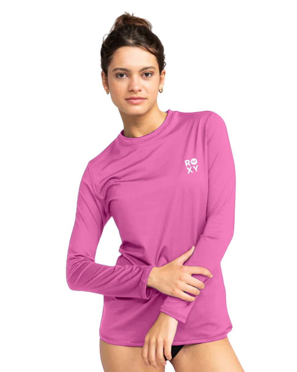 Womens Happy Waves Long Sleeve Surf Tee-Pink