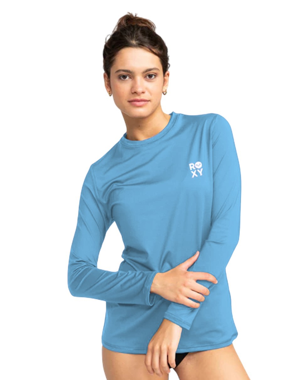 Womens Happy Waves Long Sleeve Surf Tee-Blue