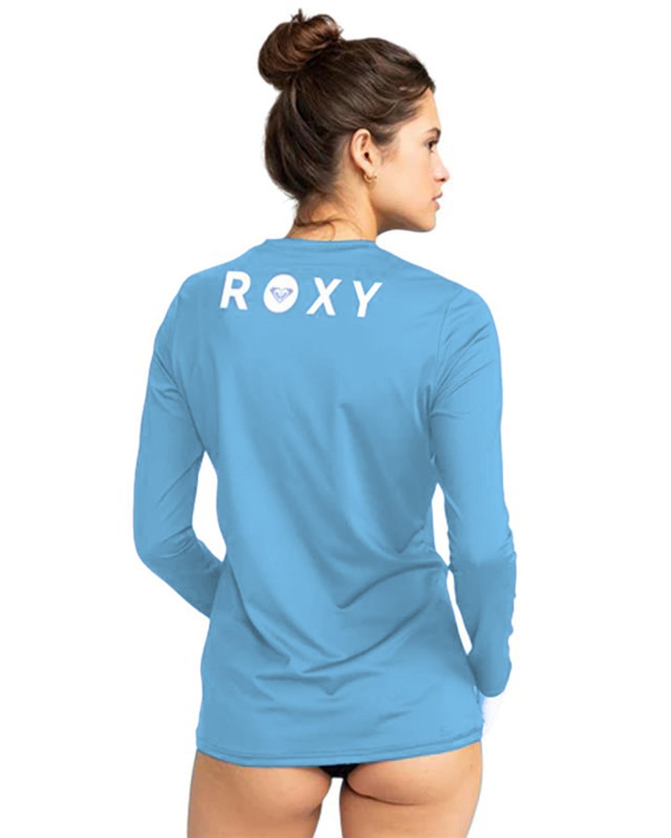 Womens Happy Waves Long Sleeve Surf Tee-Blue