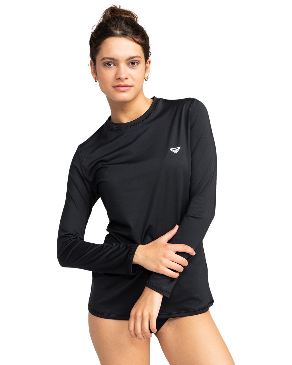 Womens Happy Waves Long Sleeve Rashguard-Black