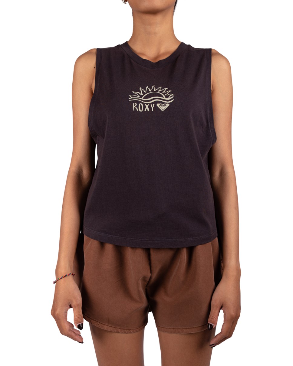 Womens Summer Days Muscle  Tee-Black