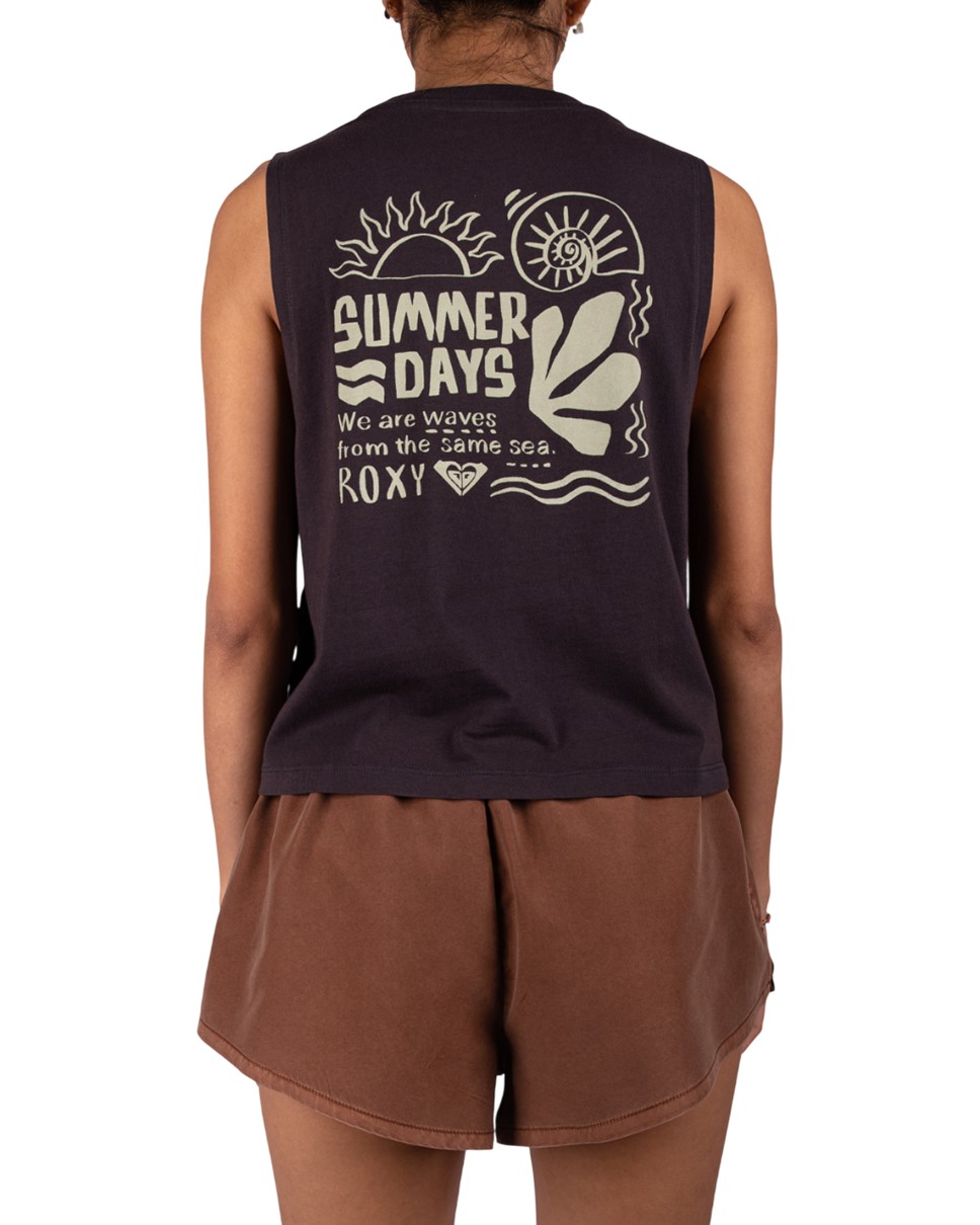 Womens Summer Days Muscle  Tee-Black