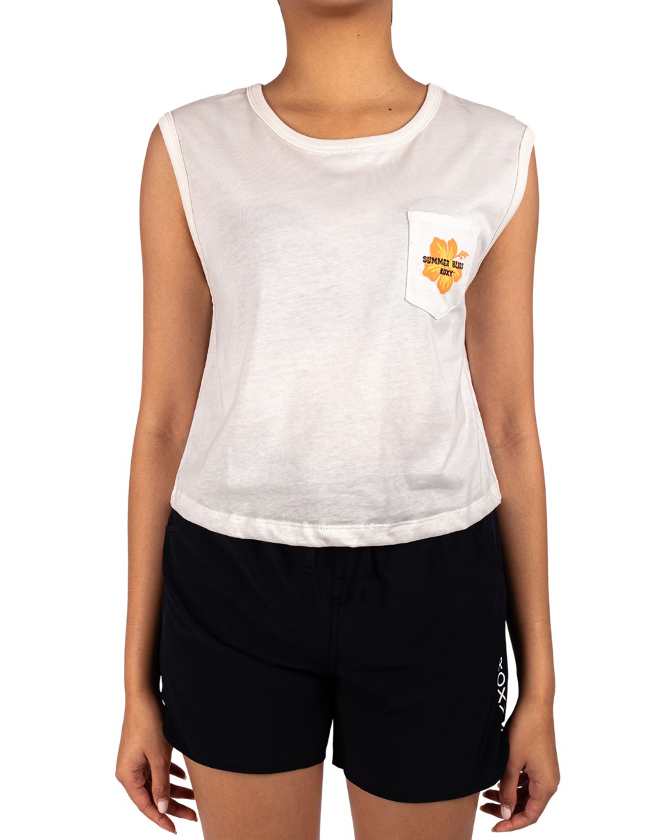 Womens Pocket Muscle Top-White