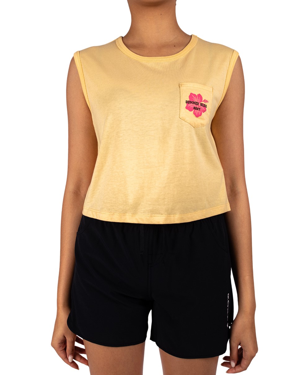 Womens Pocket Muscle Top-Yellow