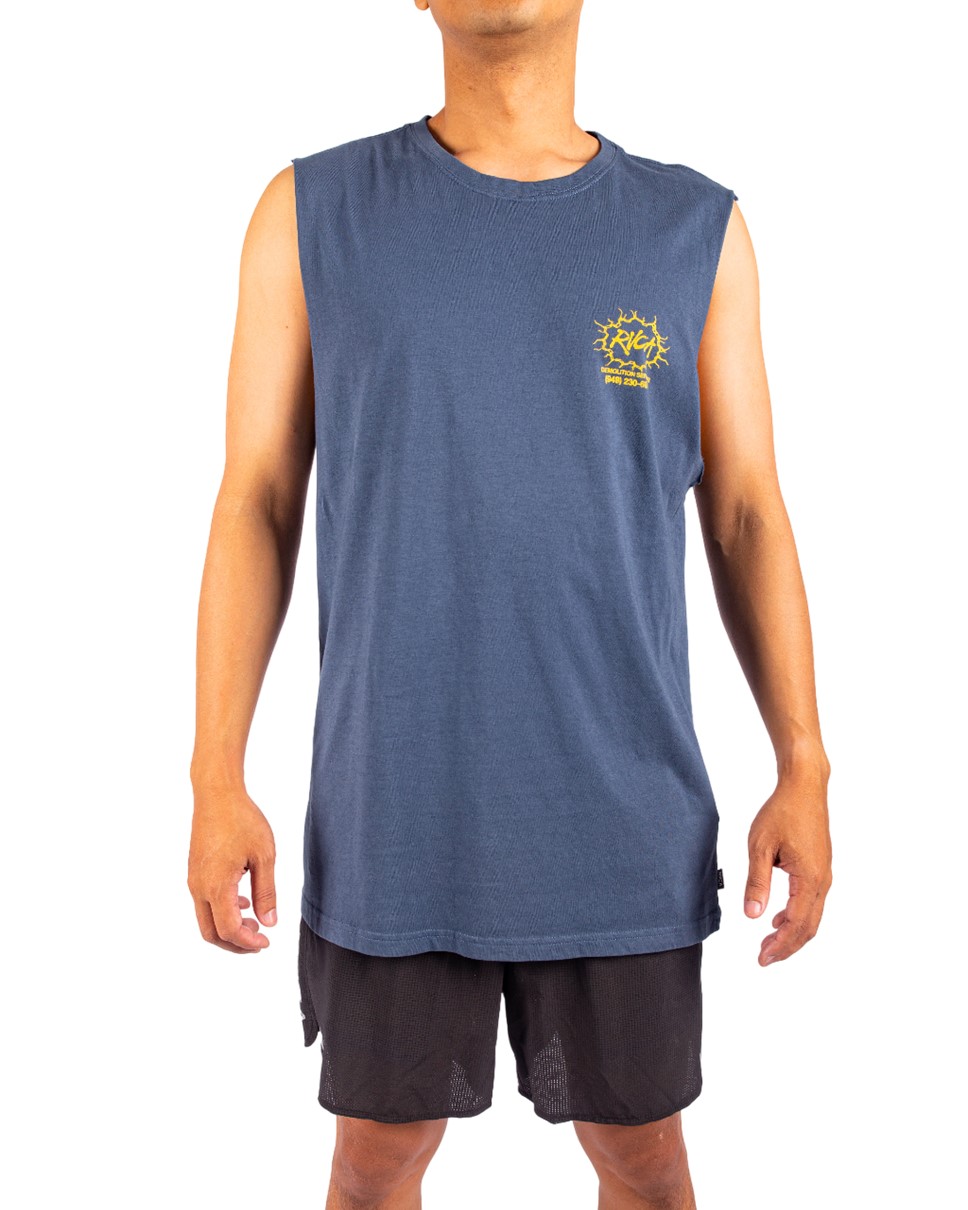 Mens RVCA Demo Muscle Tank-Blue
