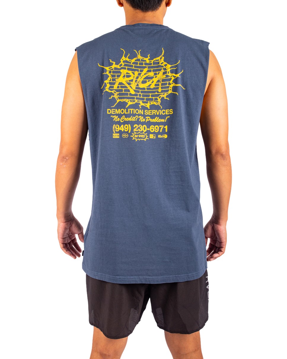 Mens RVCA Demo Muscle Tank-Blue