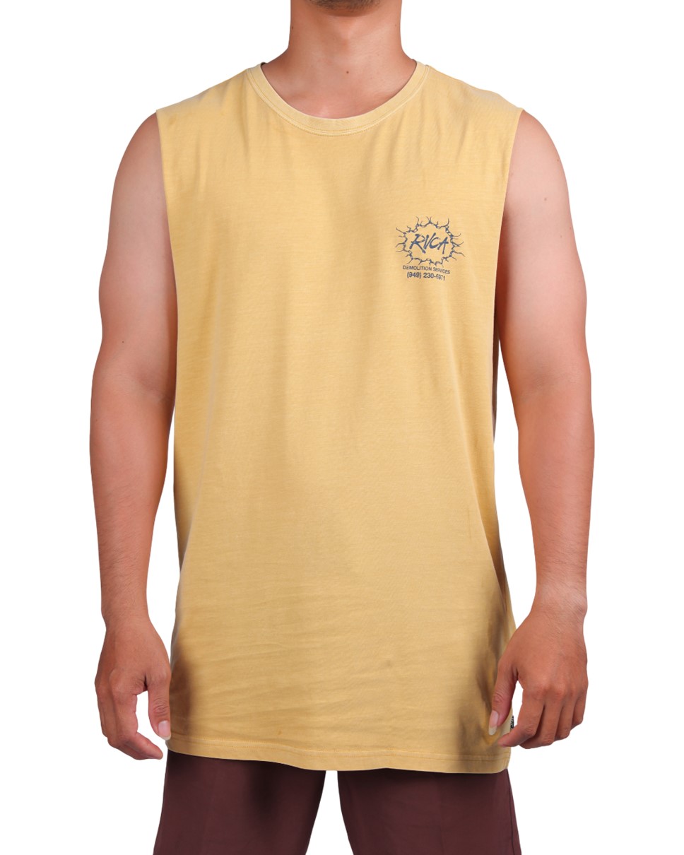Mens RVCA Demo Muscle Tank-Yellow