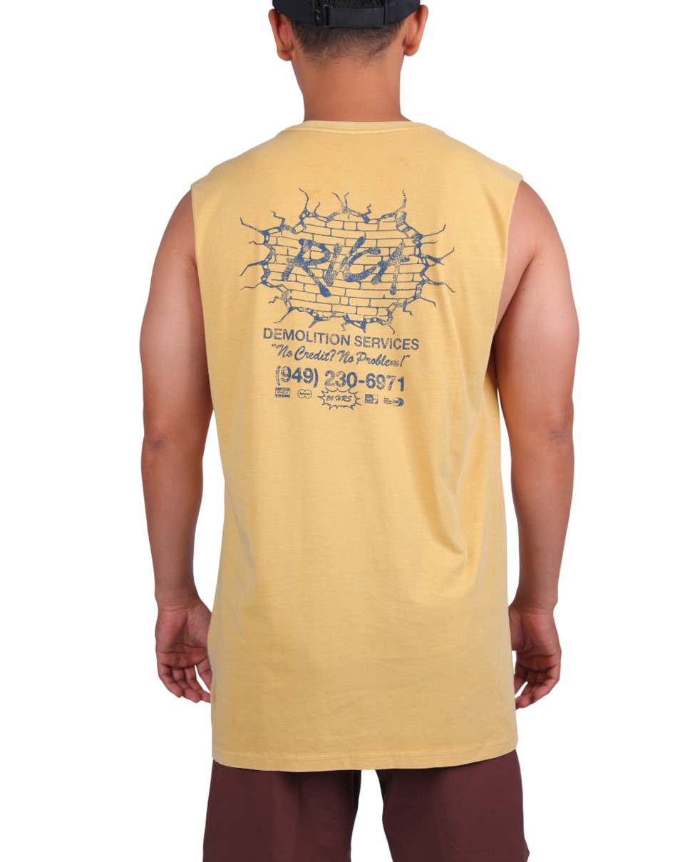 Mens RVCA Demo Muscle Tank-Yellow