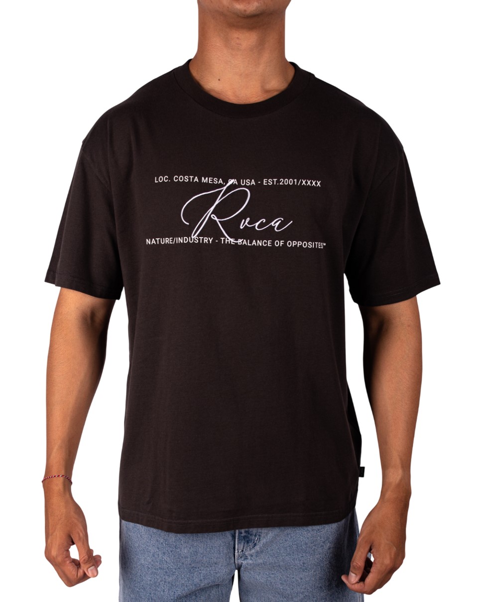 Mens Rvca Over Brush Short Sleeve Tee-Black